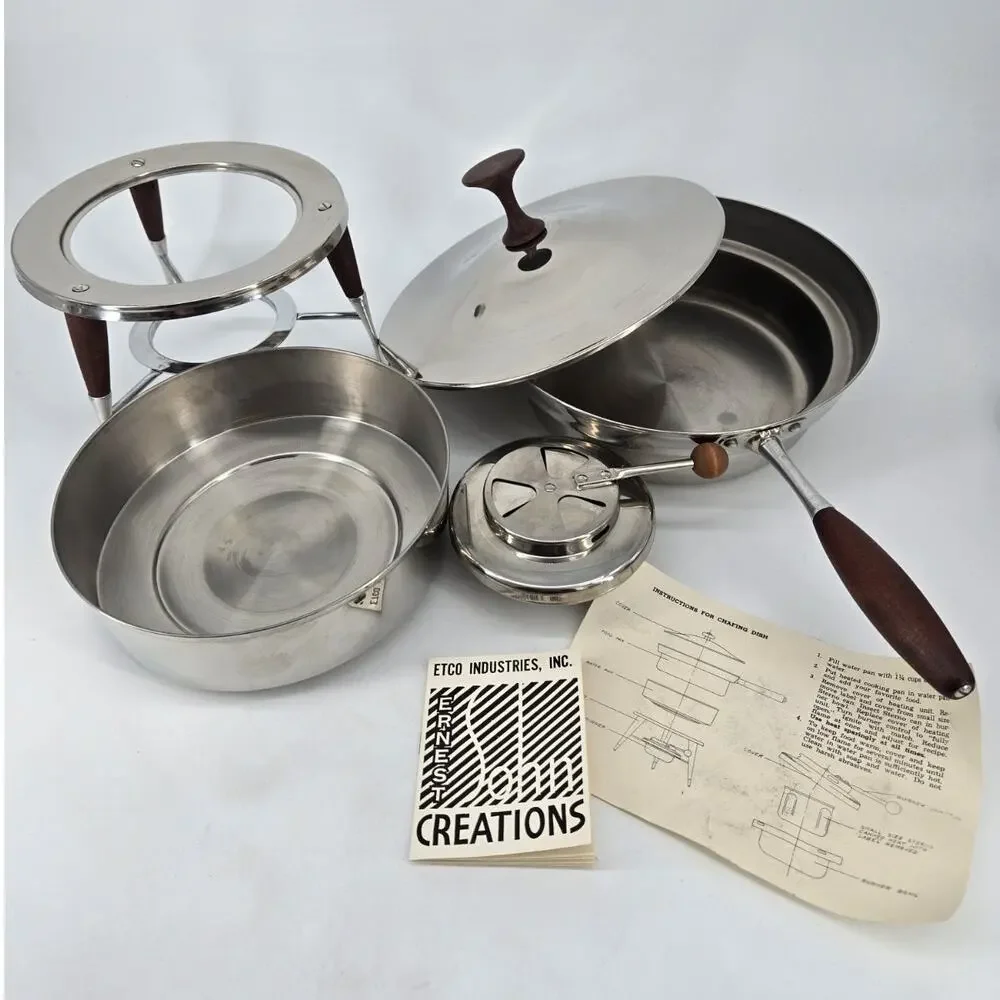 Mid Century Stainless Chafing Dish All Pieces Earnest Sohn Creations Etco